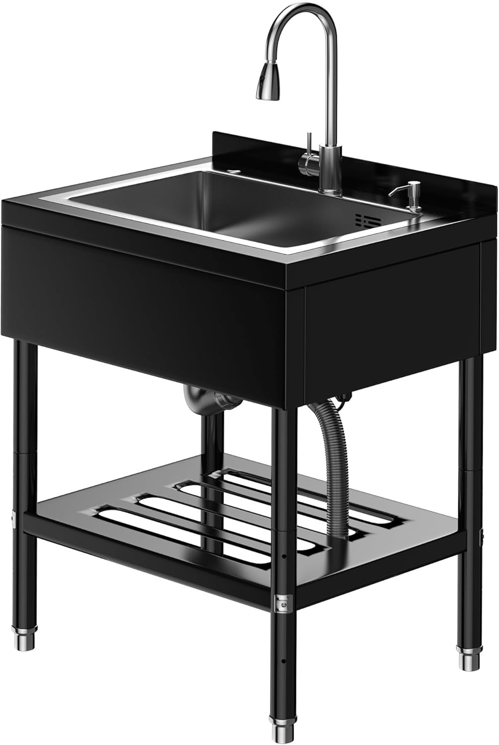 Stainless Steel Utility Sink Freestanding Sink w/ Cold Hot Water Faucet Kitchen