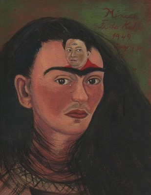 frida kahlo painting handmade on old paper, vintage, not print