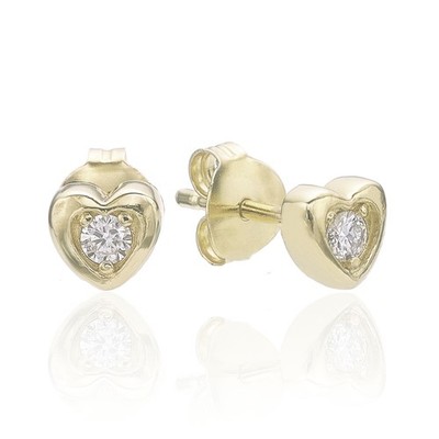 18 Karat Gelbgold vergoldete Silber Herz Ohrstecker mit 0,01ct. Lab Grown Diamond