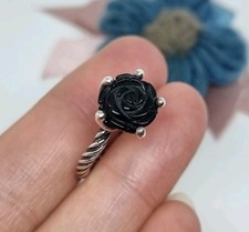 Genuine Pandora Black Onyx Rose Ring size 50 💕 925 ALE  