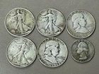 Lot of 6 (3) Walking Liberty Halves (2) Franklin's (1) Quarter 90% Silver Coins