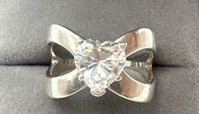 Vintage 925 Solid Sterling Silver Cz Heart Ring Women Sz 7 Gift For Her