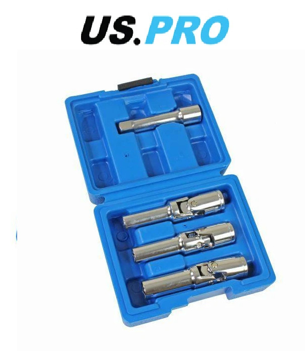 US PRO Glow Plug Deep UJ Socket Remover Set 3pc 8mm 10mm 12mm 3/8"" Drive 5639