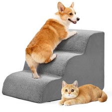 DUMOS Dog Stairs Ramp for Small Dogs and Cats, 3-Step Curved Pet Dog Steps wi...