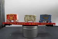 HO Scale "Greater Norris/Rowe Show" Flat Car With 3 Excellent Circus Wagons