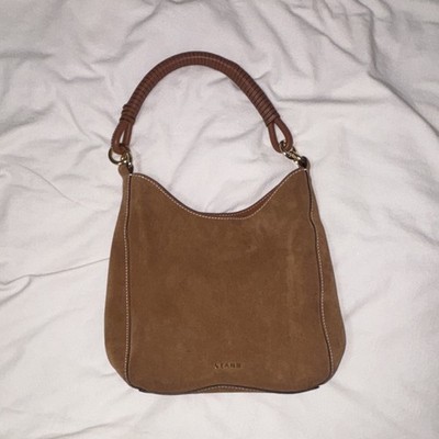 STAUD Mel Suede Shoulder Bag Gold Hardware Classic