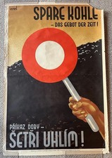 Affiche originale propagande 1943 WWII Erel Spare Kohle Save Coal Tchèque Allemand