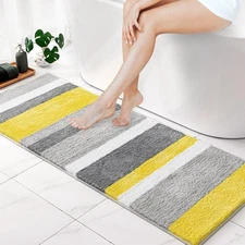 16x48 Inch Yellow-Grey Fluffy Bathroom Rug Microfiber Striped Shower Rug