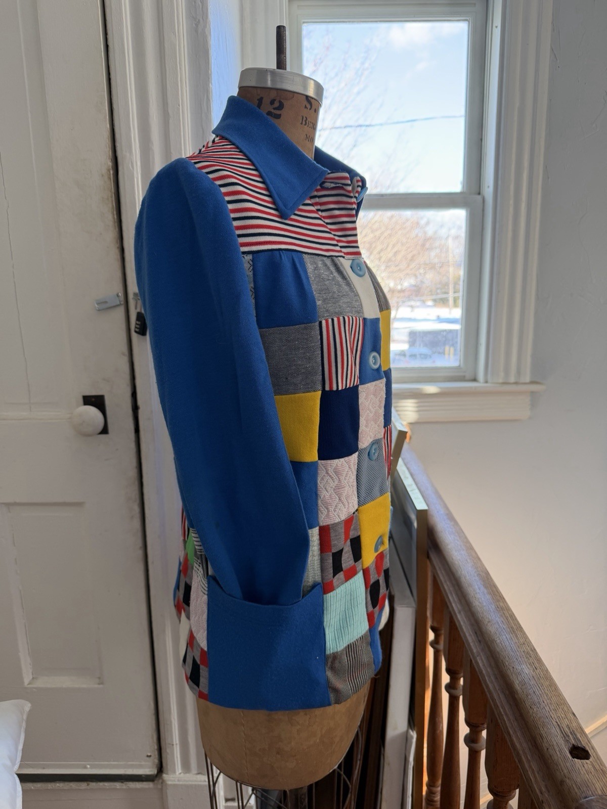 Vintage Polyester Patchwork Blazer 60-70's Boho G… - image 5