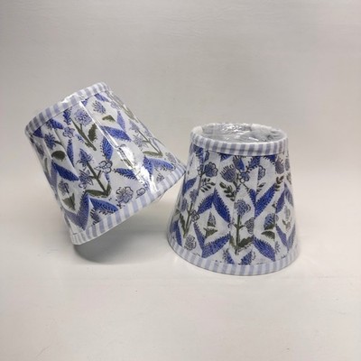 Ridhi Floral Pleated Lampshades Set of 2 Blue White Grandmillennial Coastal