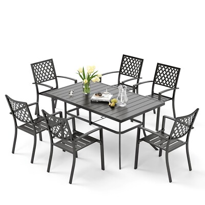 7 Piece Outdoor Dining Set Patio Chairs &Metal Table for Backyard Heavy Duty