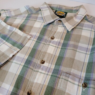 Cabela's Ivory/Green Plaid Camp Shirt, Size XLT