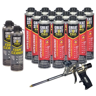 Great Stuff PRO Gaps and Cracks, 24oz, Case of 12, Foam Gun, 2 Cans Cleaner
