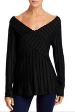 Fever Womens Sz S Black Metallic Off The Shoulder Long Sleeve Pullover Sweater
