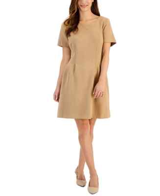 Connected Apparel Womens Taupe Faux Suede Fit & Flare Dress Petite P14 NWT  $80 | eBay
