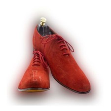 Handmade Men's Red Suede Lace Up Plain Toe Party Genuine Leather Shoes, Sale !!!