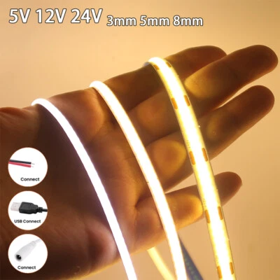 MARKENLOS Striscia LED COB 3mm 5mm 8mm 5V 12V 24V barra nastro striscia catena luminosa bianco caldo