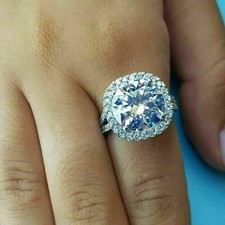 Women 2Ct Round Cut Moissanite Halo Engagement Ring 14k White Gold Plated Silver
