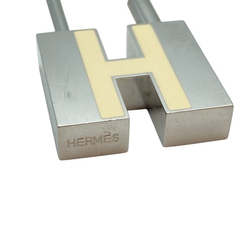 HERMES Cadena Padlock H Logo White Silver Lock Bag Charm 28.0g - Picture 11 of 16