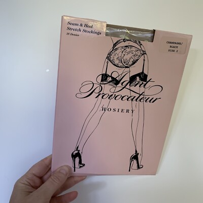 AGENT PROVOCATEUR STRÜMPFE Naht Absatz Stretch GR AP 2 CHAMPAGNER / SCHWARZ Neu 15