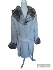 Reduced Dennis Basso Cream Faux Fur With Grey/cream Faux Fur Trim