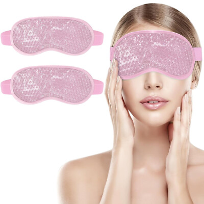 2 PACK Pink Gel Bead Eye Mask 2 in 1 Hot Compress and Cooling Eye Cover Reusable