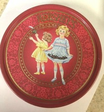 1995 Vintage Hershey's Kisses Red Round Metal Tin Two Girls 4.5" Diameter EUC