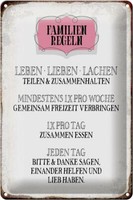 Blechschild Spruch 20X30 Cm Familien Regeln Leben Lieben Deko Schild Tin Sign
