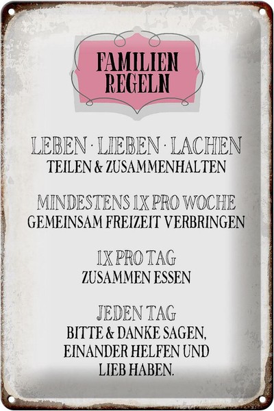 Blechschild Spruch 20X30 Cm Familien Regeln Leben Lieben Deko Schild Tin Sign-image