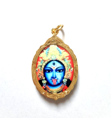 Small Ma Kali Kaali Kalika Pendant Locket Idol Shiva Durga Hindu Goddess Gold 2''
