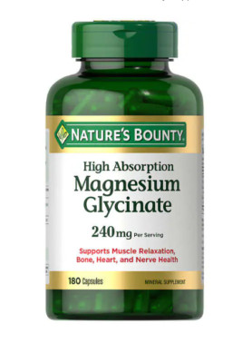 Nature's Bounty High Absorption Magnesium Glycinate 240 mg, 180 Cap. Exp 05/27