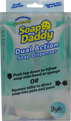 Soap Daddy Dual Action Soap Dispenser Scrub Daddy Push Top Down Squeeze Clear