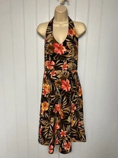 AB Studio Back Zip Hawaiian Floral Print Halter Dress Size 6
