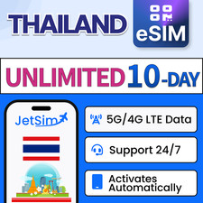 Thailand eSIM - Unlimited High-Speed Data, 10 Day Dtac JetSim/Travel SIM