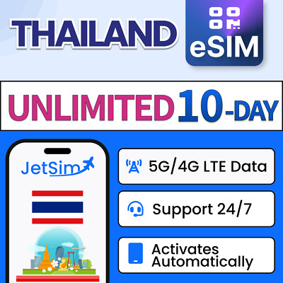 Thailand eSIM - Unlimited High-Speed Data, 10 Day Dtac JetSim Travel eSIM
