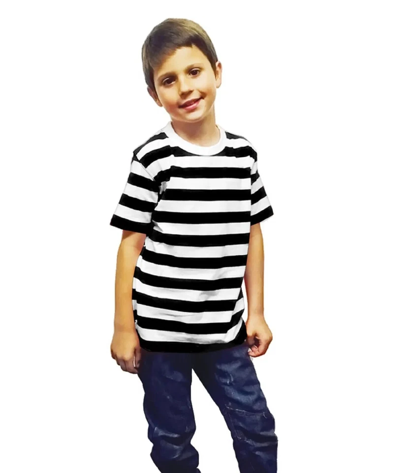 Disfraz de ladrón para niños a rayas blanco y negro camiseta máscara de ladrón Foto 2 de 4