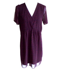 ZARA BASIC Star Print Dress Chiffon Sheer Size S 8-10 Black Lined Short Sleeves