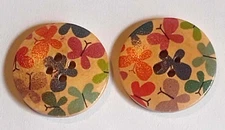 2 Flower Sewing Buttons Crafting Round Wood 4 Hole Flat 1" 
