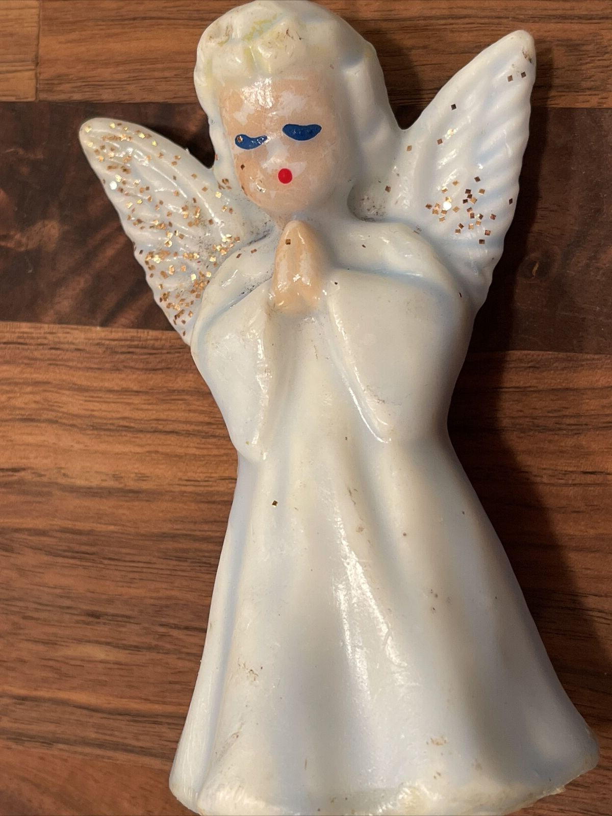 Vintage Christmas Gurley Praying Angel Wax Candle Blue Gold Glitter Unlit |  eBay