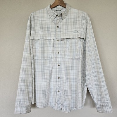 L.L. Bean Men's XL Plaid Long Sleeve Vented Mesh Fishing Shirt Beige Blue