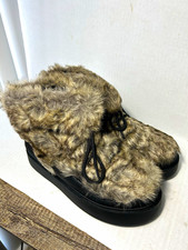 JustFab HELENA Women's Bootie Slippers Faux Fur Gray/Black Slip On US 10