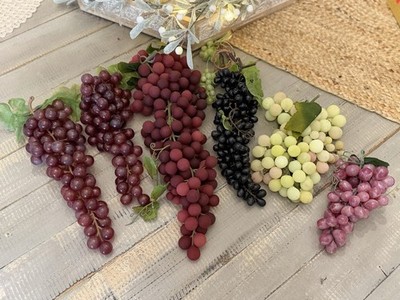 VTG 6 PCS Realistic Cluster Grape Fruit Decor & 2 napkin rings 16,11,12,8 &7''