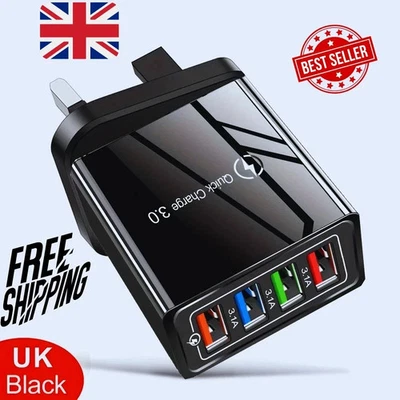 4 Multi-Port Fast Quick Charge USB Hub Mains UK Plug Adapter Charger Phone 2025