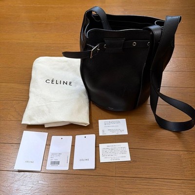 CELINE Big Leather Shoulder Bag Black Used From Japan
