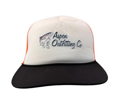 Aspen Outfitting Co Hat Cap Snap Back White Orange Trucker Mesh Fishing Mens
