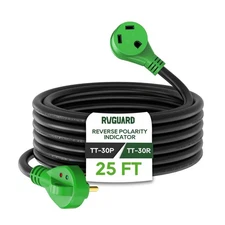 RVGUARD 30 Amp 25 Foot RV Extension Cord with Reverse Polarity Indicator, Hea...