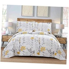 3 Pcs Size Flower Bedding Quilt Set Lightweight Summer Full/Queen Yellow,white