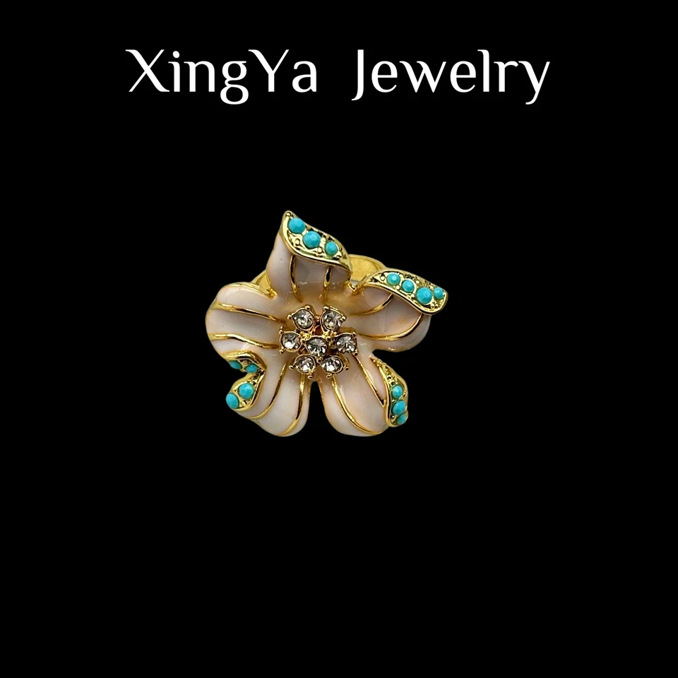 Juego de collar y pendiente de flor de perlas turquesa esmalte bohemio Foto 3 de 4