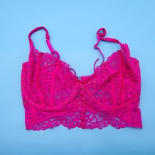 For Love & Lemons Bralette Bra 36DD Pink Floral Lace Mesh Lined Sexy Lingerie