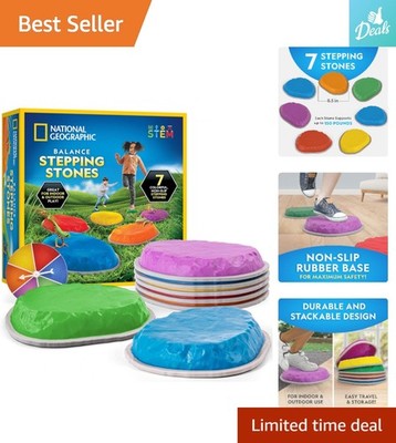 National Geographic 7 Durable Non-Slip Stepping Stones for Kids 3+ Balance Play
